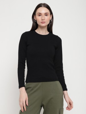 EDRIO Casual Solid Women Black Top