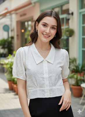 QUINTESSENTIALS Casual Self Design Women White Top