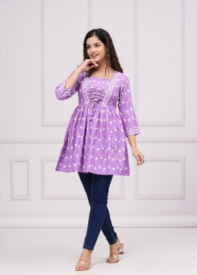 INDIANIC Casual Printed Women Purple, White Top