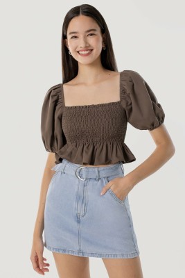 SIGHTBOMB Casual Solid Women Brown Top