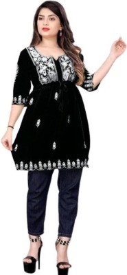 Hari Creation Casual Embroidered Women Black Top