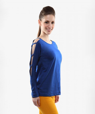 Miss Chase Casual Full Sleeve Solid Women Blue Top