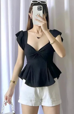 Tokyo Talkies Casual Solid Women Black Top