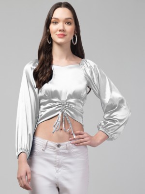 CULPI Casual Solid Women Silver Top