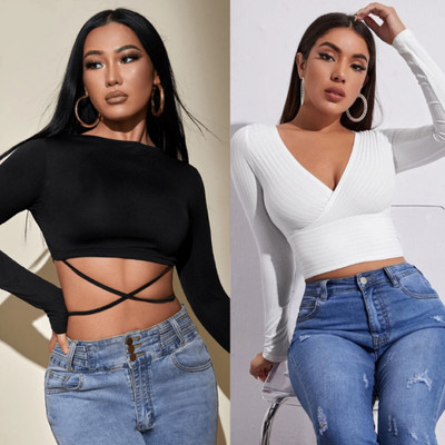 adicto hub Casual Solid Women White, Black Top