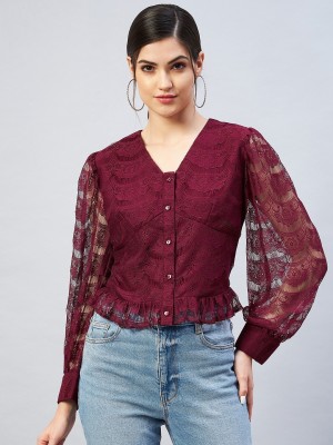 CARLTON LONDON Casual Printed Women Maroon Top