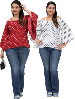 Kalakaari Casual Polka Print Women Red, White Top