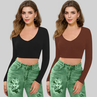 Dream Beauty Fashion Casual Self Design Women Brown Top