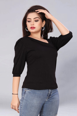 khodal creation Casual Solid Women Black Top