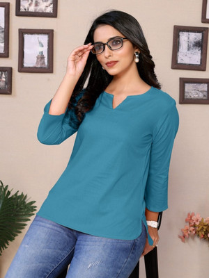 jimory Casual Self Design Women Blue Top