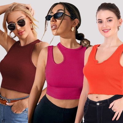 KIK33 Casual Solid Women Multicolor Top