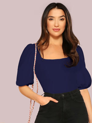Kashonaa Casual Solid Women Dark Blue Top