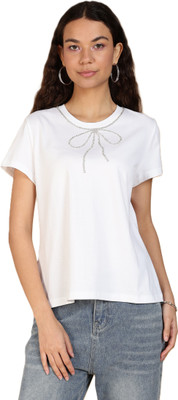 SIMPLICTEE Casual Embellished Women White Top