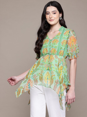 aarke Ritu Kumar Casual Floral Print Women Green Top