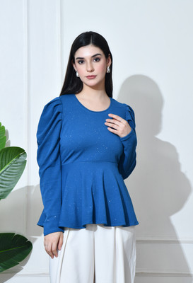 Arbiter Collection Casual Solid Women Blue Top