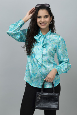 PURYS Casual Solid Women Blue Top