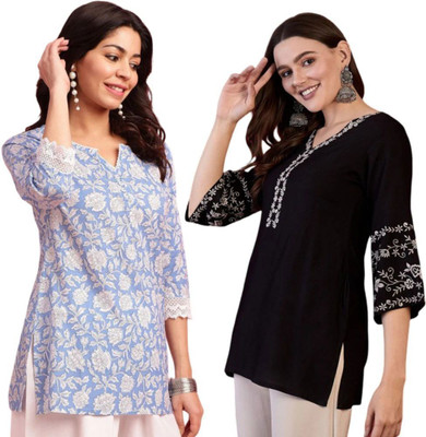 Mahira's Comfort Party Embroidered Women Black, Blue Top