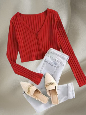 Trend For You Casual Self Design Women Red Top