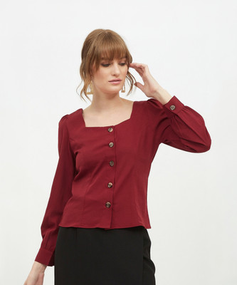 HARPA Casual Full Sleeve Solid Women Maroon Top