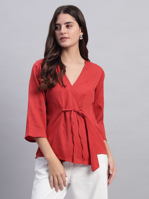 ROSEMELON Casual Solid Women Maroon Top