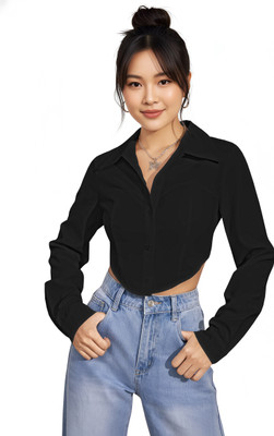 Leriya Fashion Casual Self Design Women Black Top