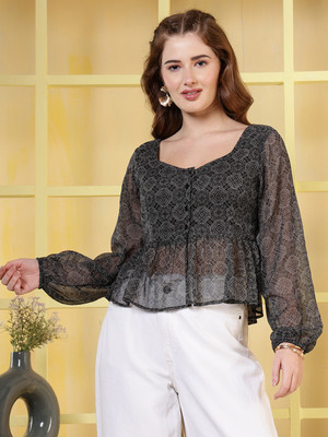 Rue Collection Casual Printed Women Black Top