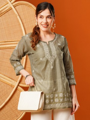 ADA Casual Embroidered, Ethnic Motifs Women Green Top