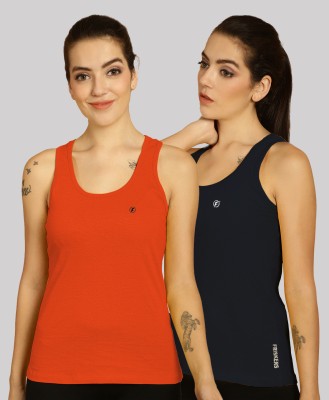 FRISKERS Casual Solid Women Orange, Black Top