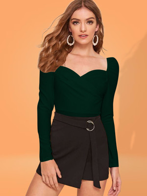 Dream Beauty Fashion Casual Solid Women Dark Green Top