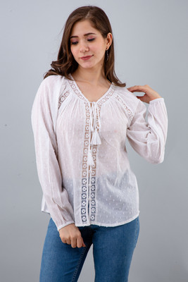 OTTAVIA Party Embroidered Women White Top