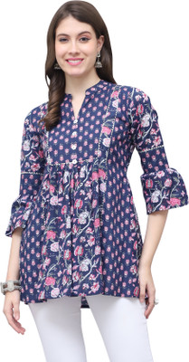 HouseOfCommon Women Printed Straight Kurta(Dark Blue)