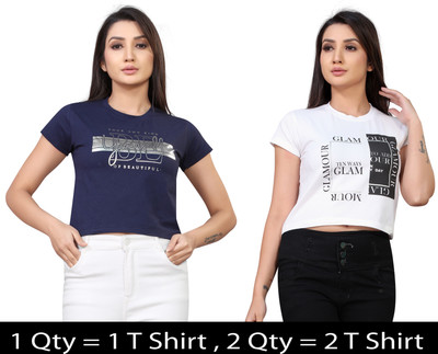 DEE LEAF Casual Printed Women Dark Blue, White Top
