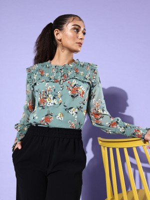 QUIERO Casual Floral Print Women Green Top