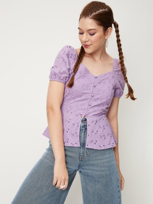 MAX Casual Printed Women Purple Top
