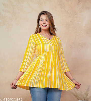 Wingsafar Casual Self Design Women Yellow Top