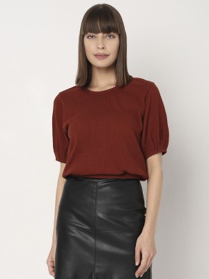 VERO MODA Casual Self Design Women Maroon Top