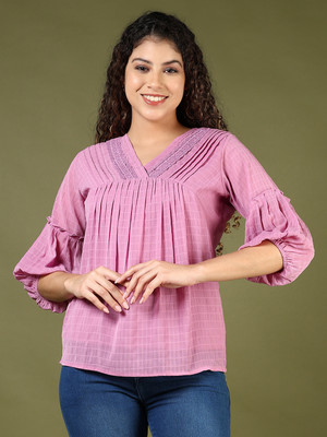 V-MART Casual Self Design Women Purple Top