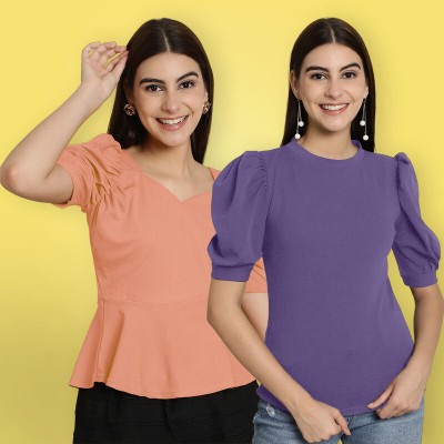 METRONAUT Casual Solid Women Orange, Purple Top
