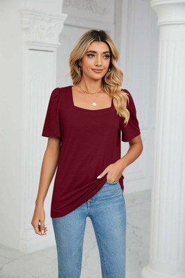 OUTZIDR Casual Solid Women Maroon Top