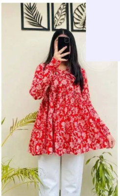 BIBHATSU Casual Floral Print Women Red Top