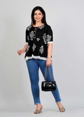 VIHIN TEXTILE Formal Printed Women Black Top