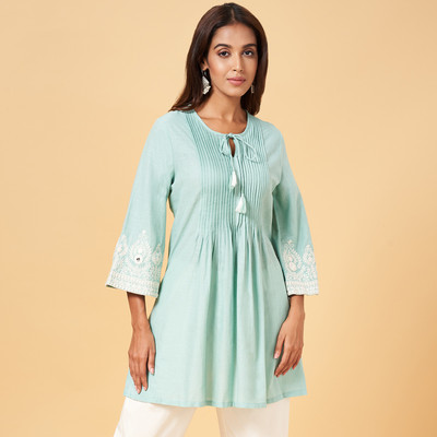 Rangmanch by Pantaloons Casual Embroidered Women Light Blue Top