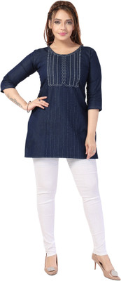 Dream & Dzire Casual Embroidered Women Blue Top