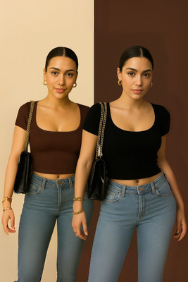 Rockwell Casual Self Design Women Black, Brown Top