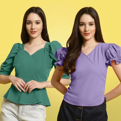 METRONAUT Casual Solid Women Purple, Dark Green Top