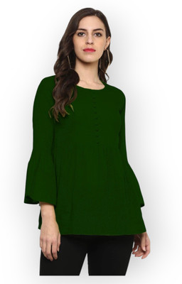 HouseOfCommon Casual Solid Women Dark Green Top