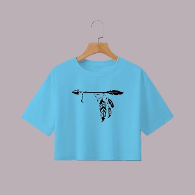 SHRUTI ENTERPRISES Typography Women Round Neck Light Blue T-Shirt