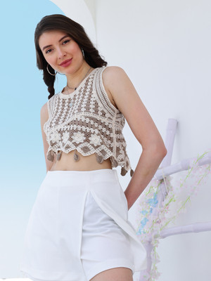 Boho By Athena Casual Geometric Print Women Brown Top