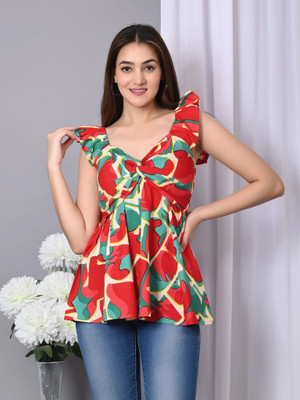 IQRAAR Casual Geometric Print Women Multicolor Top