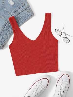 Redamancii Casual Solid Women Red Top